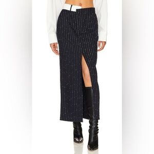 Revolve Like New Maaike Steve Madden navy pinstriped Maxi Skirt With Slit XS